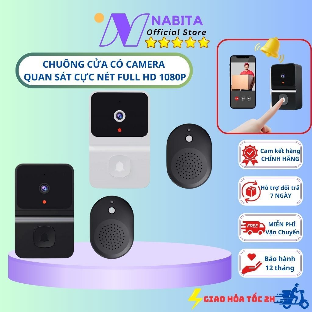 Chuông Cửa Không Dây Cao Cấp Có Camera Full HD, Chuông Cửa Thông Minh Tự Động Báo Hình Ảnh Về Điện Thoại Z30 - Nabita