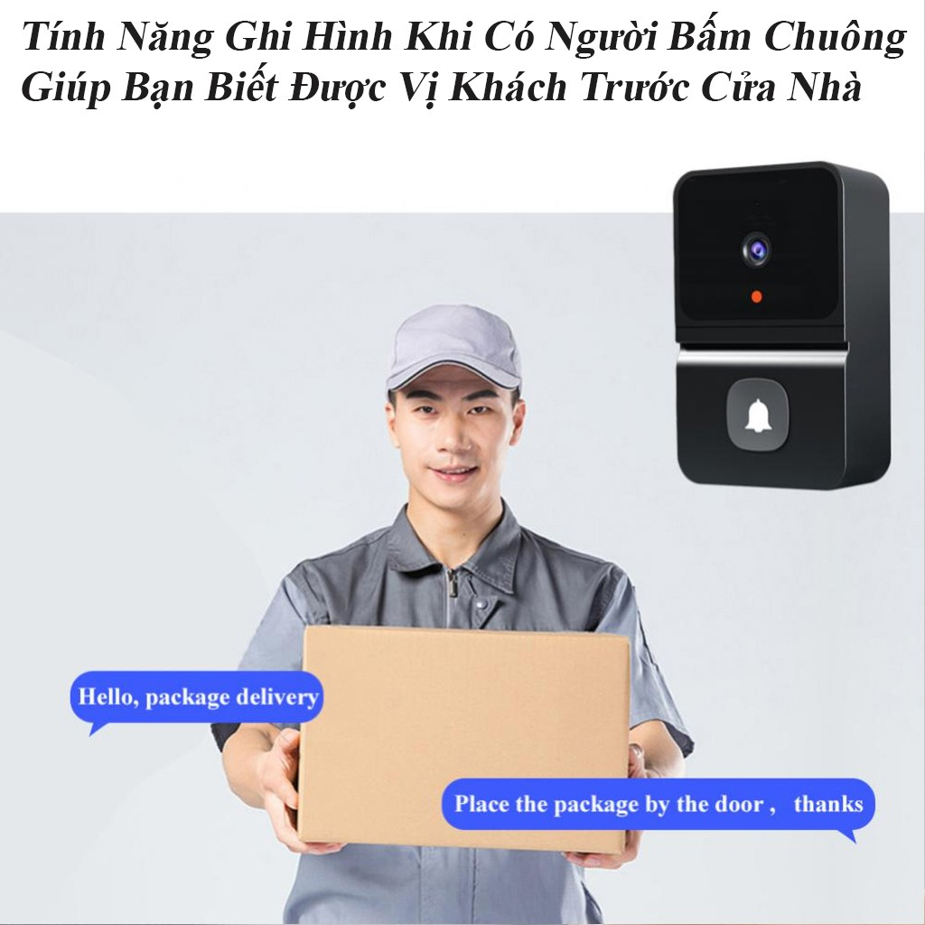 Chuông Cửa Không Dây Cao Cấp Có Camera Full HD, Chuông Cửa Thông Minh Tự Động Báo Hình Ảnh Về Điện Thoại