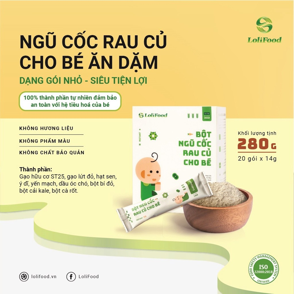 Bột Ăn Dặm Cho Bé bột rau củ ăn dặm LoliFood 20g x14gr 100% Thuần Thực Vật Hữu Cơ Dinh Dưỡng Cao Cấp Cho Bé 6 tháng