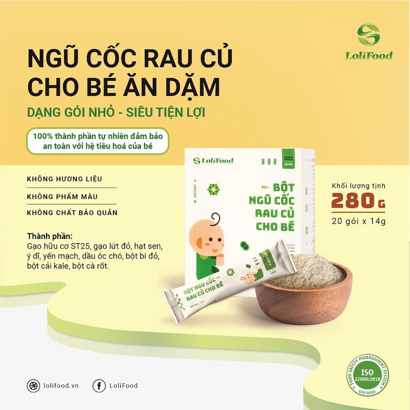 Bột Ăn Dặm Cho Bé bột rau củ ăn dặm LoliFood 20g x14gr 100% Thuần Thực Vật Hữu Cơ Dinh Dưỡng Cao Cấp Cho Bé 6 tháng