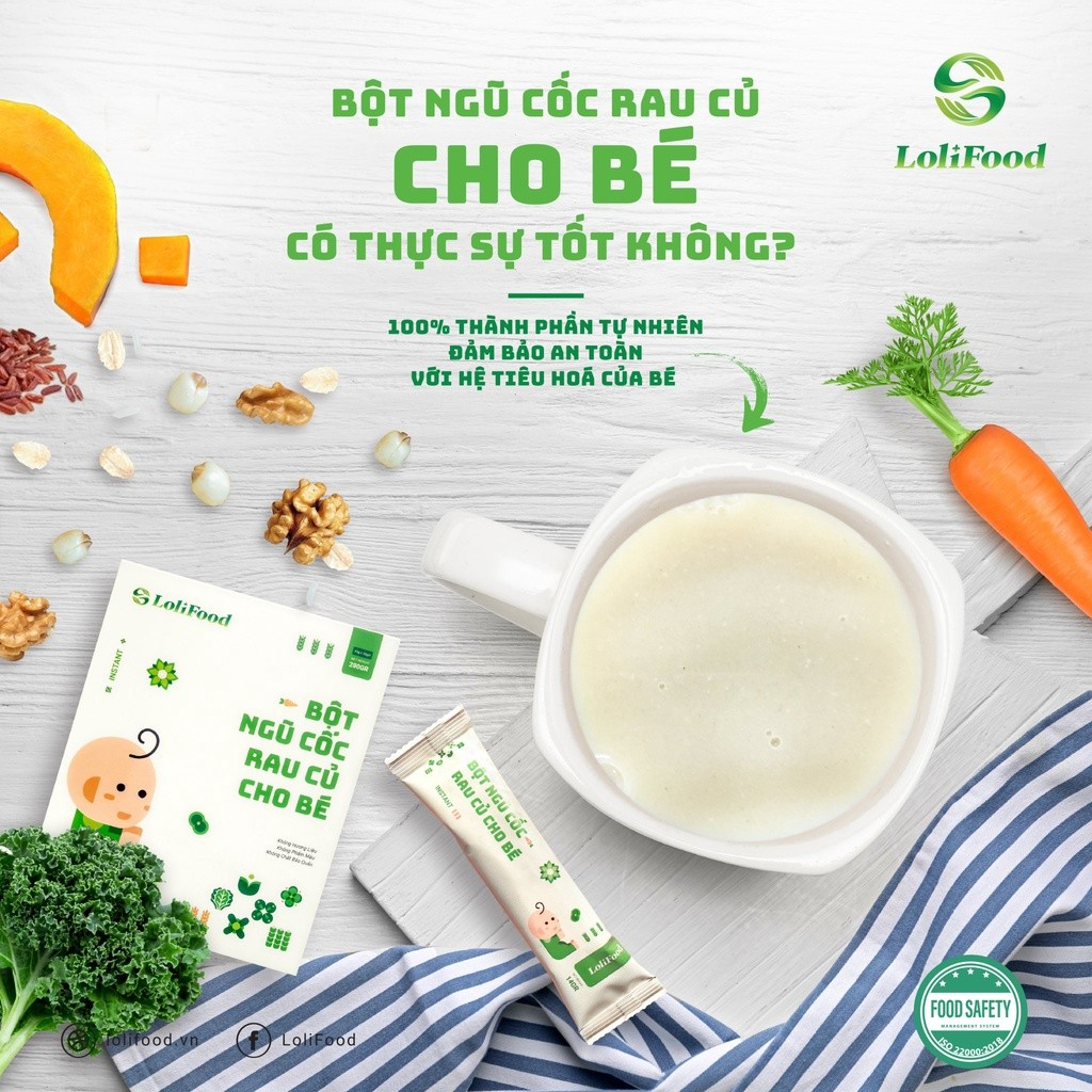 Bột Ăn Dặm Cho Bé bột rau củ ăn dặm LoliFood 20g x14gr 100% Thuần Thực Vật Hữu Cơ Dinh Dưỡng Cao Cấp Cho Bé 6 tháng