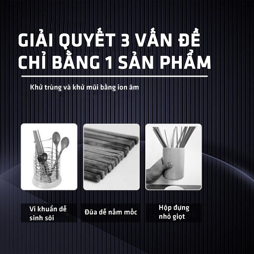 Ống Đũa Khử Trùng - Hộp Đựng Đũa Thìa Muỗng Khử Khuẩn Bằng Tia UV Hút Ẩm Treo Tường Thông Minh