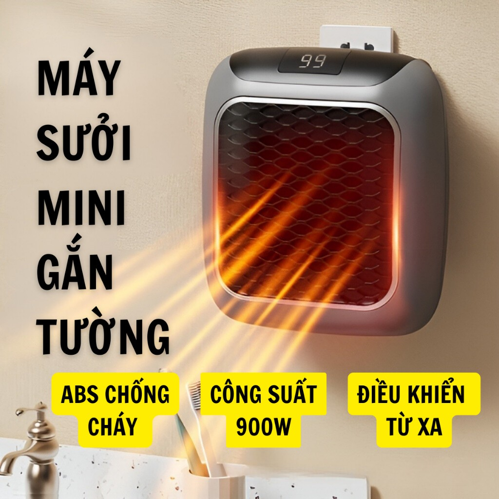 Máy sưởi ấm mini treo tường tự ngắt làm nóng nhanh chóng SOP MEDIA công suất 800W, dùng cho phòng ngủ, phòng khách