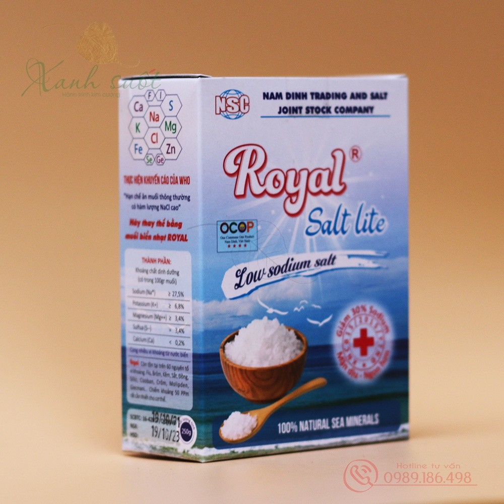 [NSC] Muối Nhạt Royal- Muối Biển Cho Người Ăn Kiêng, Bé Ăn Dặm, Huyết Áp Cao- Salt Light, Low Sodium Salt [Xanh Suốt]