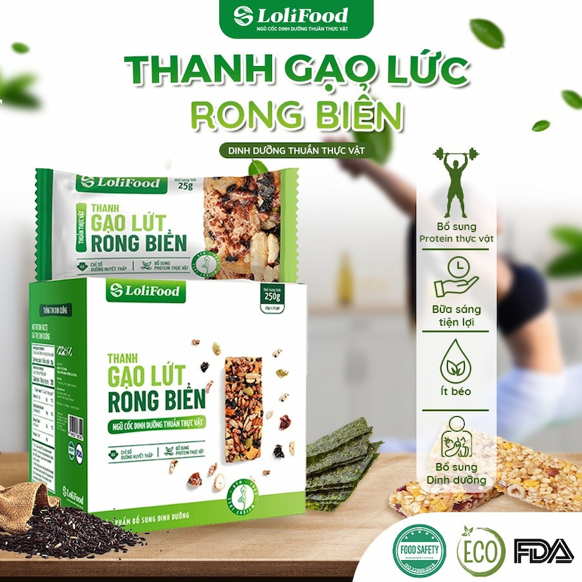 Thanh Gạo Lứt Rong Biển Mix Hạt LoliFood healthy giúp giảm cân [ĂN CHAY ĐƯỢC]