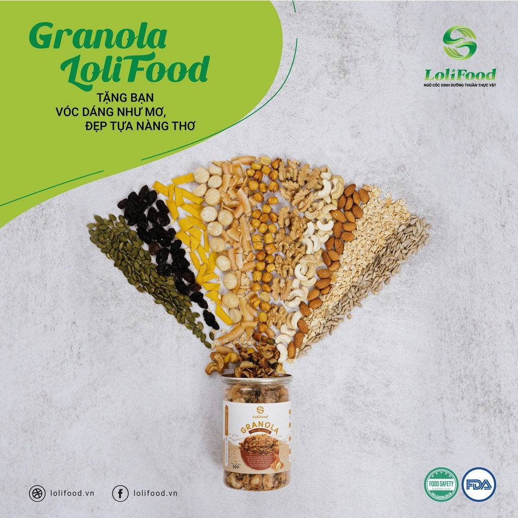 Granola Giảm Cân Granola Ăn Kiêng Lolifood 300g Nhiều Hạt Vị Bơ Đậu Phộng Bổ Sung Mật Dừa Nước Ăn Vặt Healthy