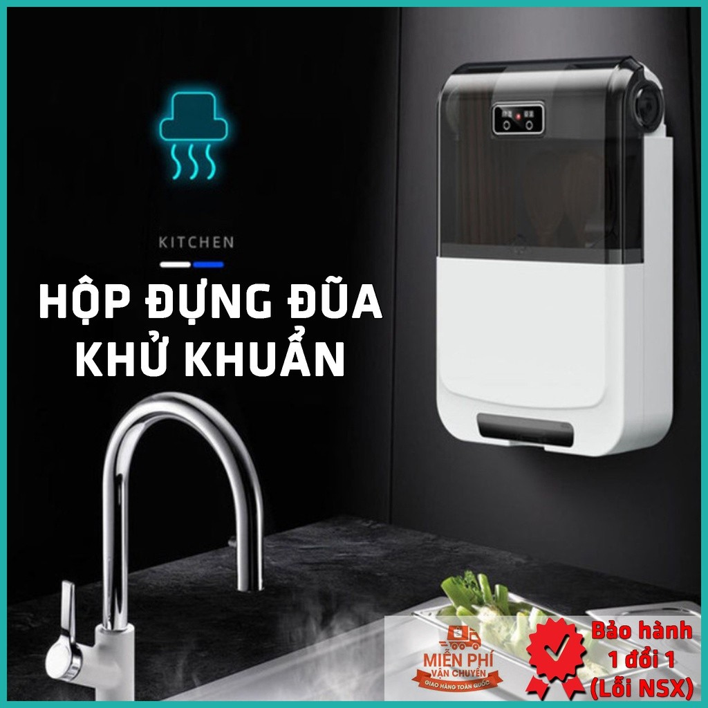 Ống Đũa Khử Trùng - Hộp Đựng Đũa Thìa Muỗng Khử Khuẩn Bằng Tia UV Hút Ẩm Treo Tường Thông Minh