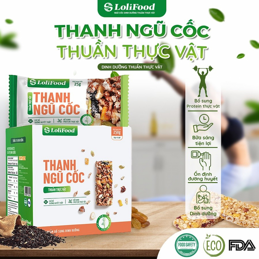 Thanh Ngũ Cốc Protein Thực Vật, LoliFood Ăn Kiêng, Giảm Cân, Eat Clean, Ăn Chay Hộp 250g 10 Thanh