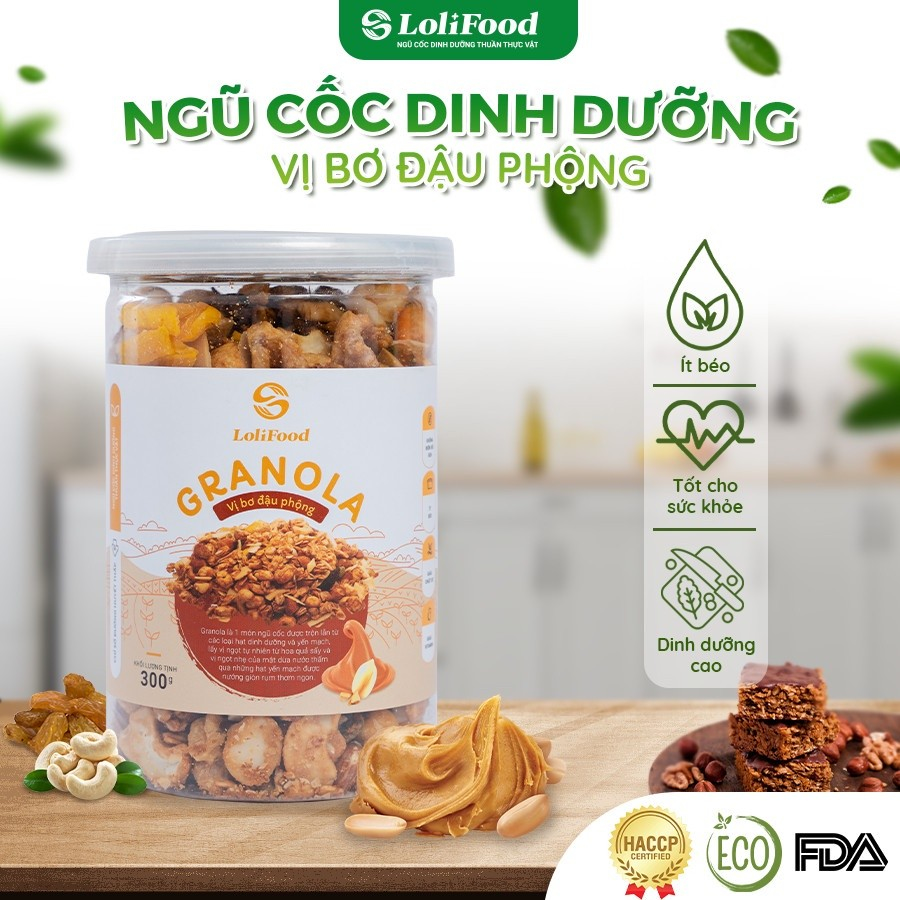 Granola Giảm Cân Granola Ăn Kiêng Lolifood 300g Nhiều Hạt Vị Bơ Đậu Phộng Bổ Sung Mật Dừa Nước Ăn Vặt Healthy