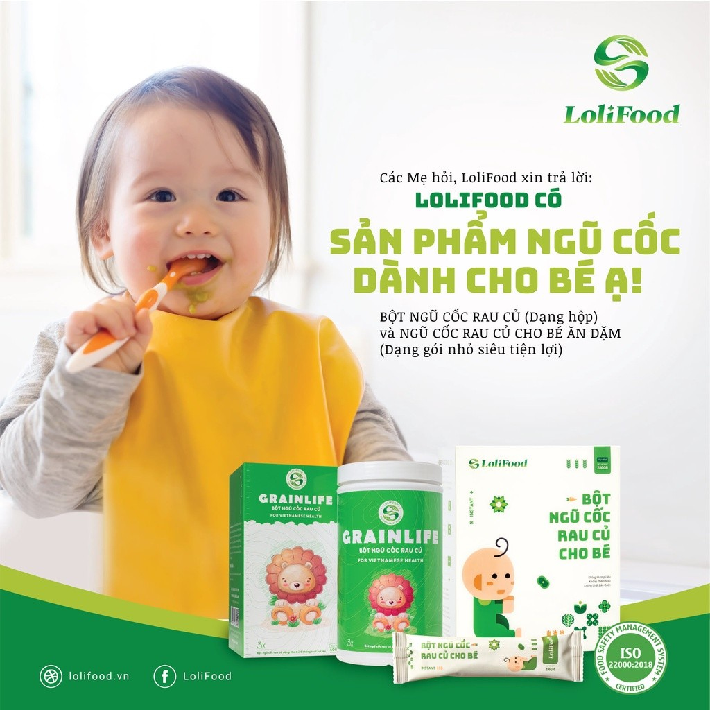 Bột Ăn Dặm Cho Bé 6 Tháng bột rau củ cho bé ăn dặm LoliFood 400g Ngũ Cốc Rau Củ Giàu Chất Xơ Và Dinh Dưỡng Nhanh Lớn