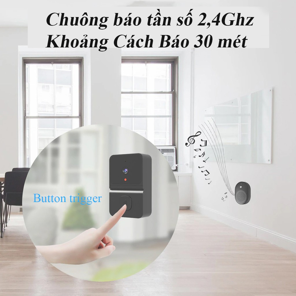 Chuông Cửa Không Dây Cao Cấp Có Camera Full HD, Chuông Cửa Thông Minh Tự Động Báo Hình Ảnh Về Điện Thoại