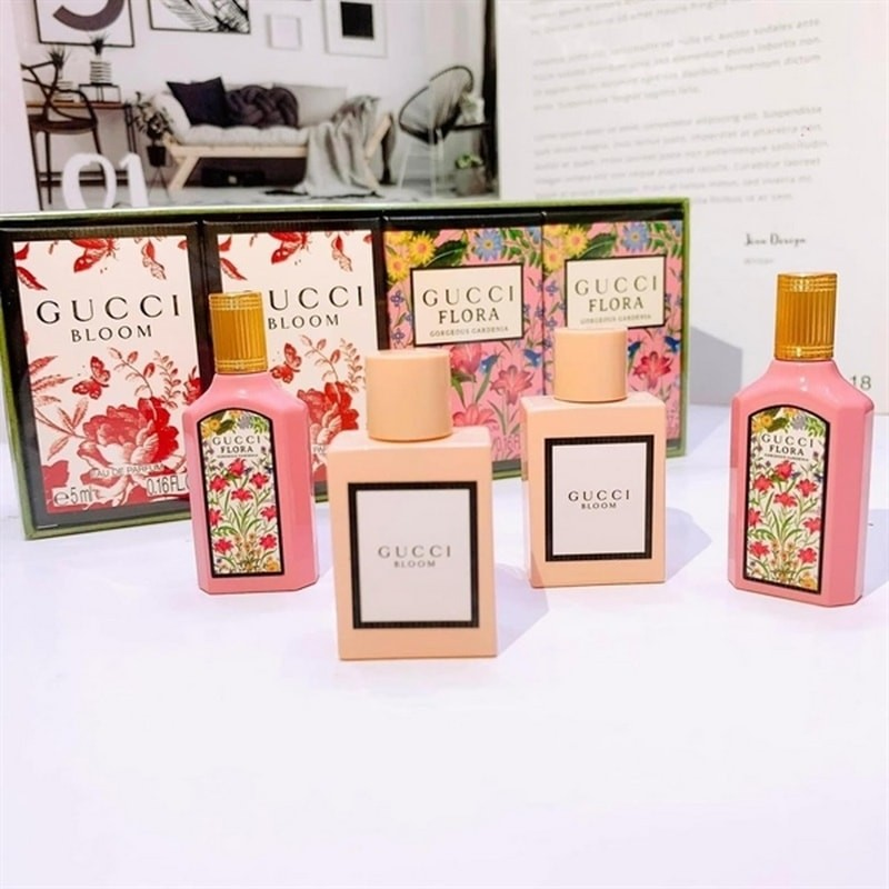 Gift Set Mini Gucci Bloom EDP & Gucci Flora Gorgeous Gardenia EDP 4pcs ( 5ml x 4 )