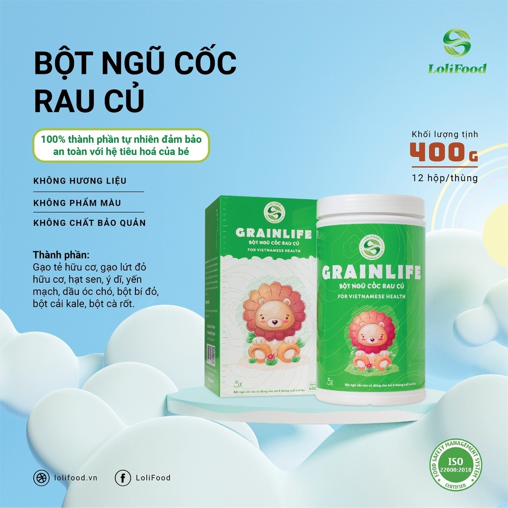 Bột Ăn Dặm Cho Bé 6 Tháng bột rau củ cho bé ăn dặm LoliFood 400g Ngũ Cốc Rau Củ Giàu Chất Xơ Và Dinh Dưỡng Nhanh Lớn