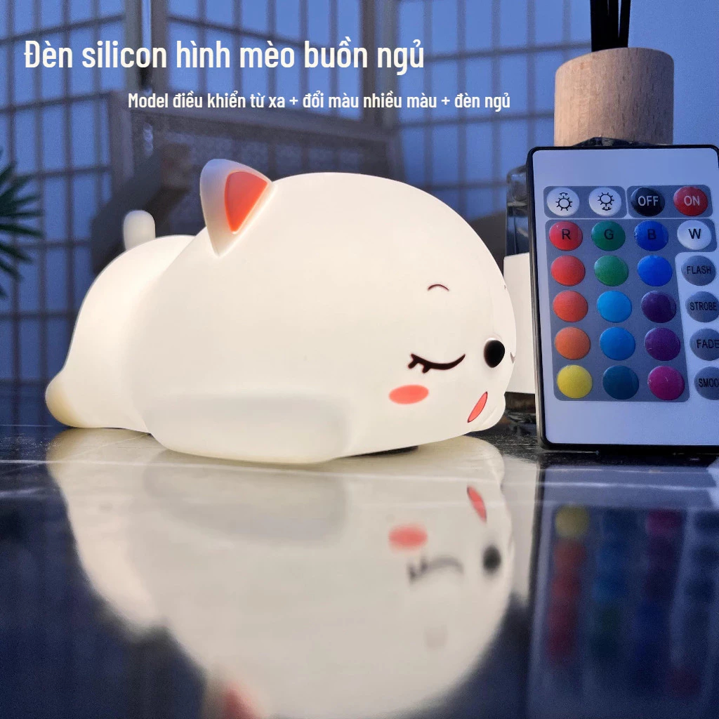 Đèn Ngủ Silicon Hình Dáng Mèo Con , Đám Mây Dễ Thương Có Điều Khiển Từ Xa - Đèn Decor Trang Trí